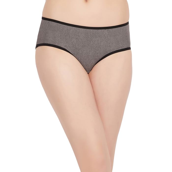 

Clovia Mid Waist Hipster Panty in Grey Melange - PN3404H05, Dark grey