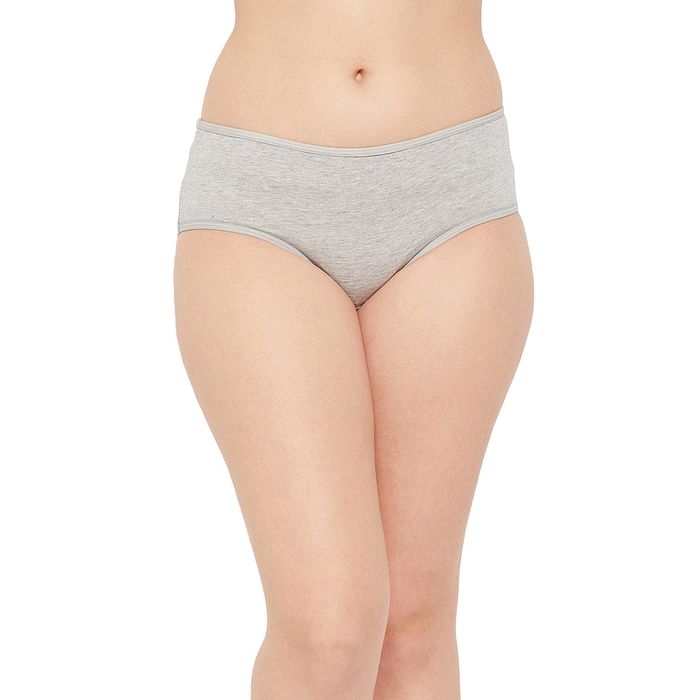 

Clovia Mid Waist Hipster Panty in Grey Melange - Cotton - PN2999A01, Light grey