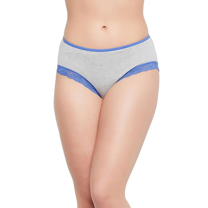 

Clovia Mid Waist Hipster Panty in Grey Melange - Cotton - PN2521A01, Light grey