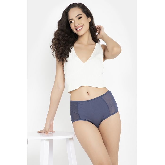 

Clovia High Waist Hipster Panty in Charcoal Grey with Powernet Panels - PN2385A05, Dark grey