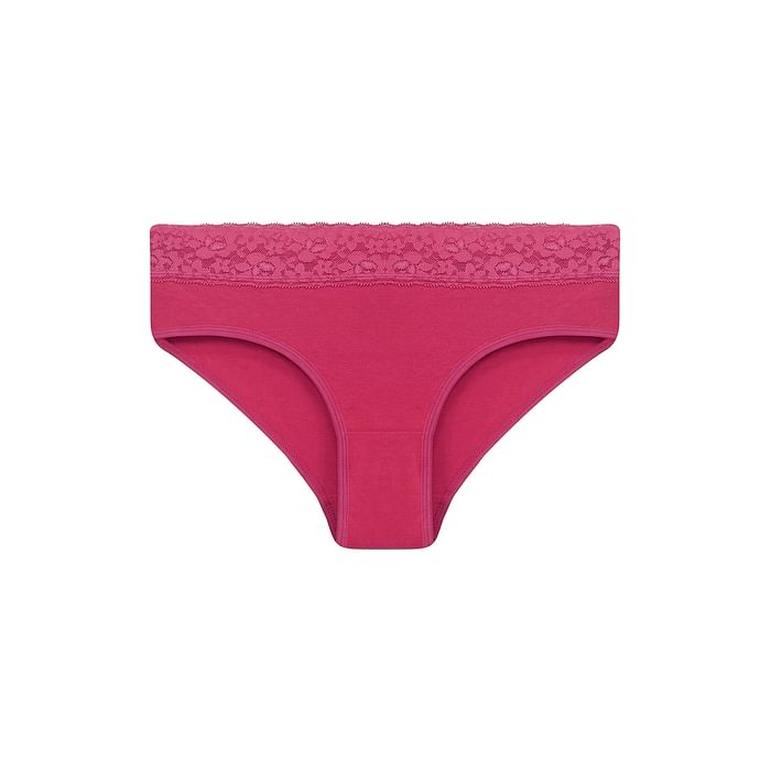 

Clovia Mid Waist Hipster Panty in Magenta with Lace Waist - Cotton - PN0795B22, Light pink