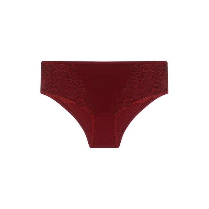 

Clovia Mid Waist Hipster Panty in Maroon with Lace Panels - Cotton - PN2587A09