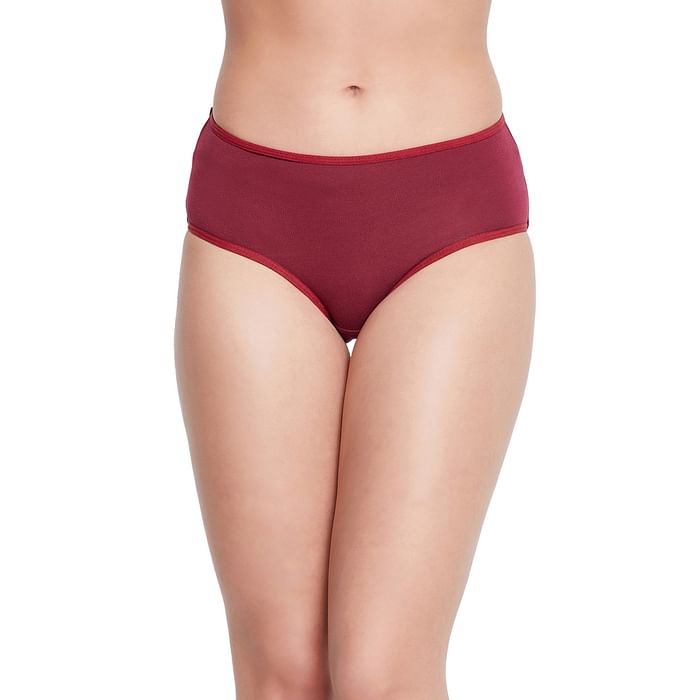 

Clovia Mid Waist Hipster Panty in Maroon - Cotton - PN2999P09