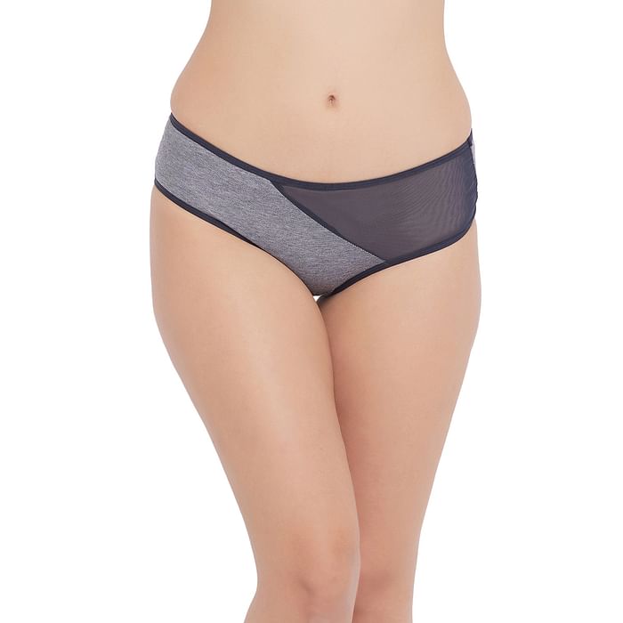 

Clovia Mid Waist Hipster Panty in Melange Grey with Contrast Panel - Cotton - PN3291B13, Black