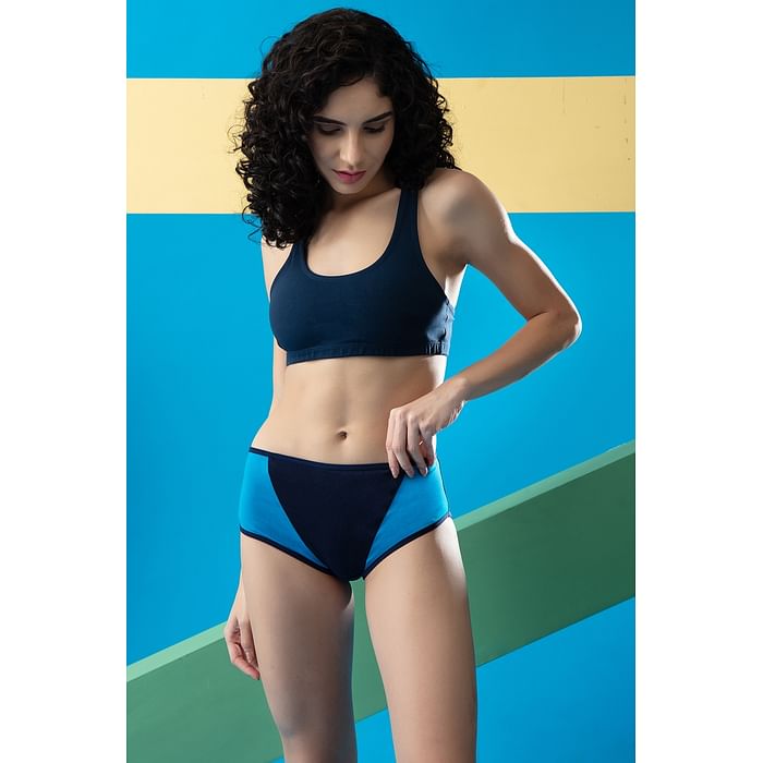 

Clovia Mid Waist Colourblocked Hipster Panty in Navy Blue - Cotton - PN1355A08