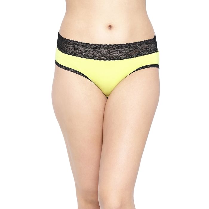 

Clovia Mid Waist Hipster Panty in Noen Green with Lace Waist - Cotton - PN3463P11, Light green