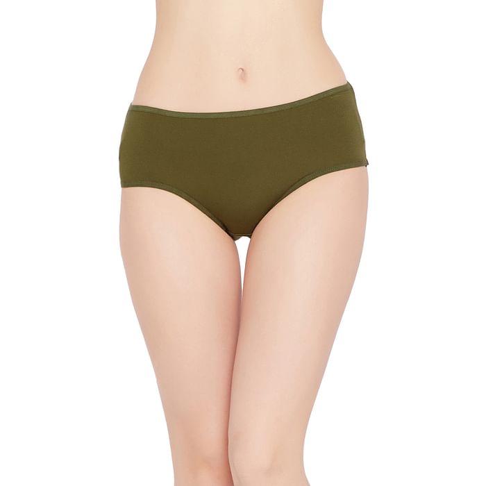 

Clovia Mid Waist Hipster Panty in Olive Green - Cotton - PN2999P17, Dark green