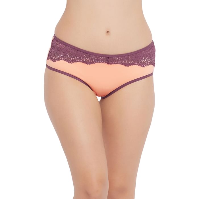 

Clovia Mid Waist Hipster Panty in Peach Colour with Lace Waist - Cotton - PN2494A34, Teal