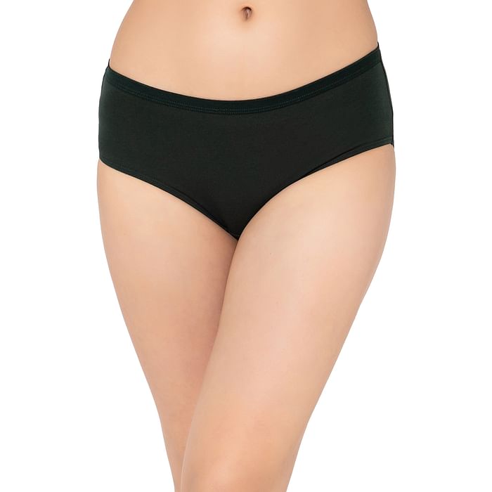 

Clovia Mid Waist Hipster Panty in Pine Green with Inner Elastic - Cotton - PN2597B17, Dark green