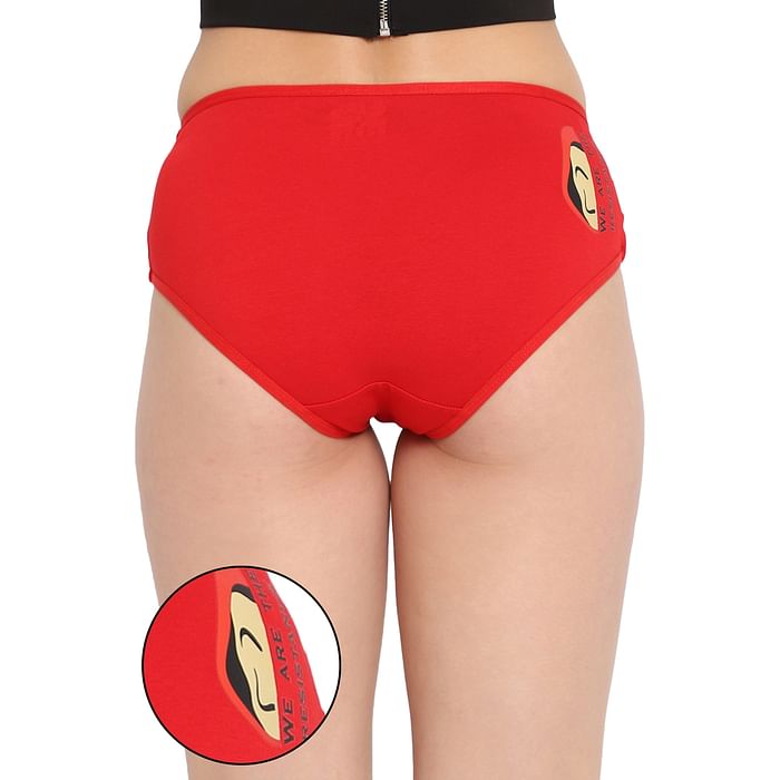 

Clovia Mid Waist Graphic & Text Print Hipster Panty in Red - Cotton - PN3377C04