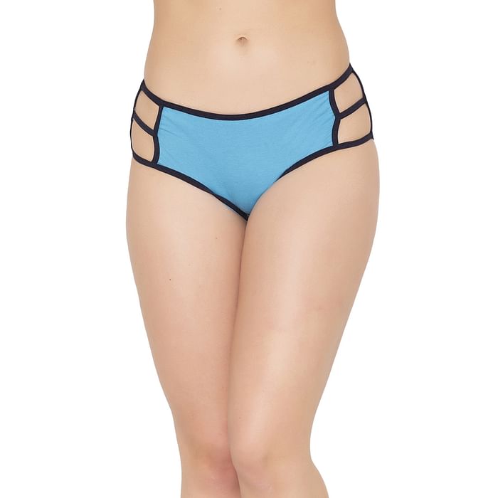 

Clovia Mid Waist Hipster Panty in Sky Blue with Cage Detailing - Cotton - PN3236B03, Light blue