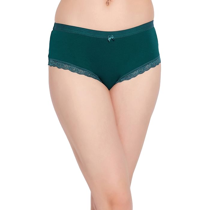 

Clovia Low Waist Hipster Panty in Teal Green with Lace Trims - Cotton - PN3542P36