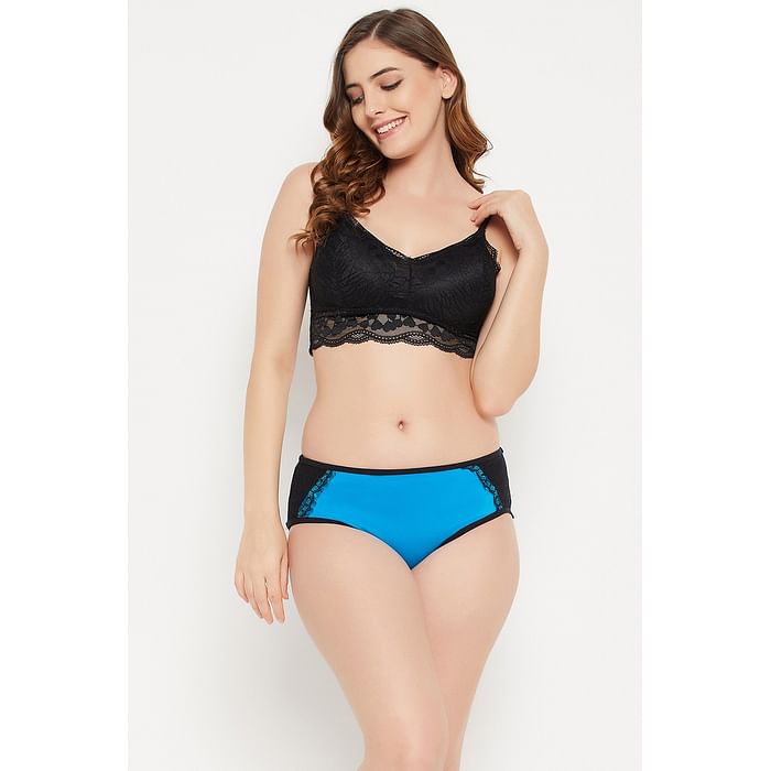 

Clovia Mid Waist Hipster Panty in Turquoise Blue with Lace Panels - PN3511P03, Light blue