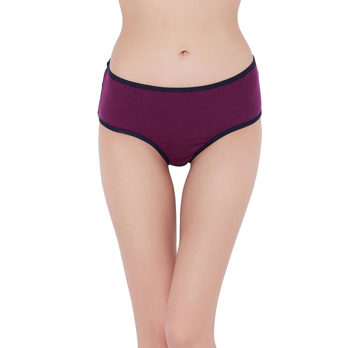 

Clovia Mid Waist Striped Hipster Panty in Violet - Cotton - PN2679U09, Maroon