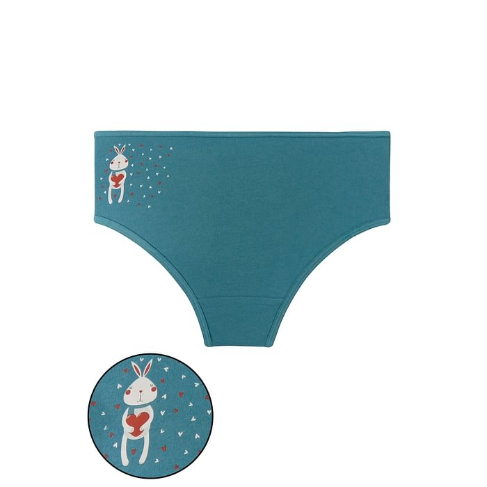 

Clovia Mid Waist Hipster Panty with Bunny Print at Back in Teal - Cotton - PN3414P17, Dark green