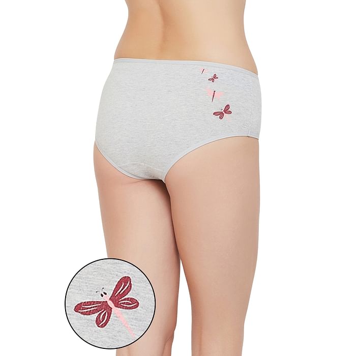 

Clovia Mid Waist Hipster Panty with Butterfly Print Back in Grey - Cotton - PN3297O01, Light grey