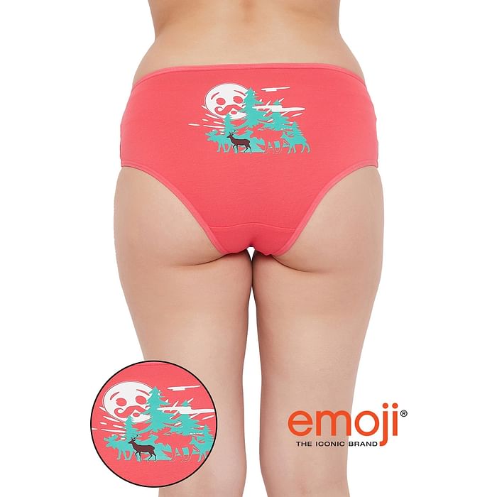 

Clovia Mid Waist Hipster Panty with Christmas Print Back in Dark Pink- Cotton - PN3350T14