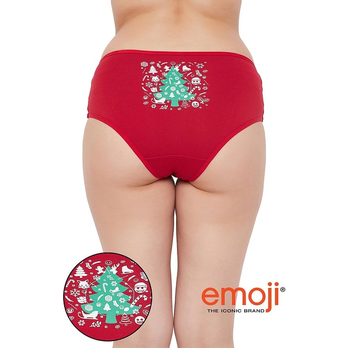 

Clovia Mid Waist Hipster Panty with Christmas Print Back in Red- Cotton - PN3350T04