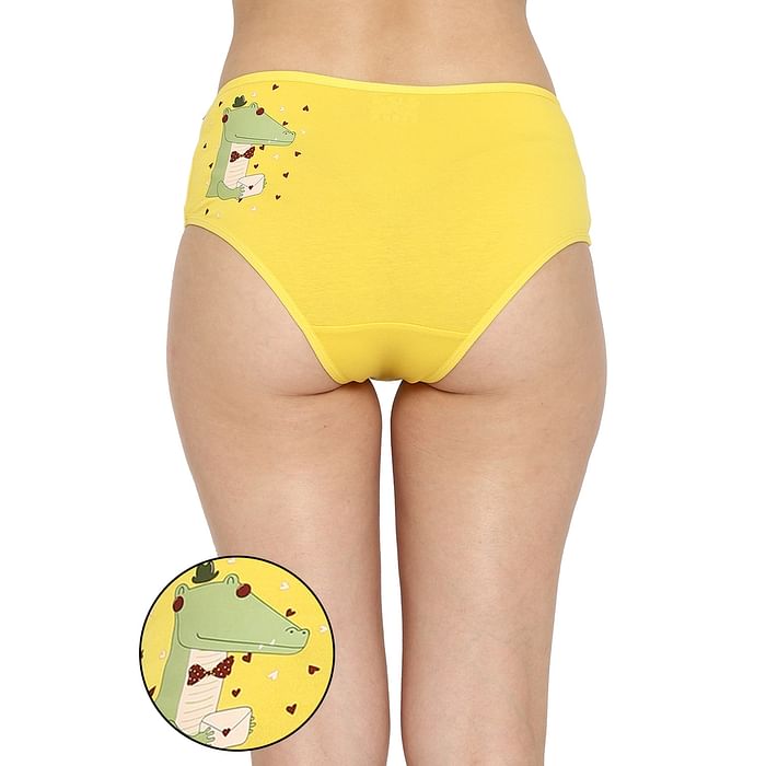

Clovia Mid Waist Hipster Panty with Crocodile Print on the Back in Yellow - Cotton - PN3350P02, Light yellow