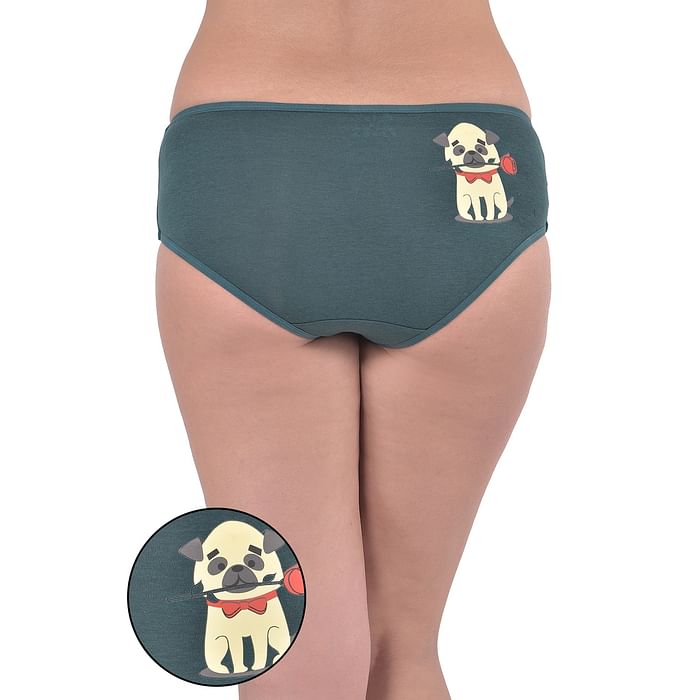 

Clovia Mid Waist Hipster Panty with Dog & Rose Print Back in Forest Green - Cotton - PN3310Q17, Dark green