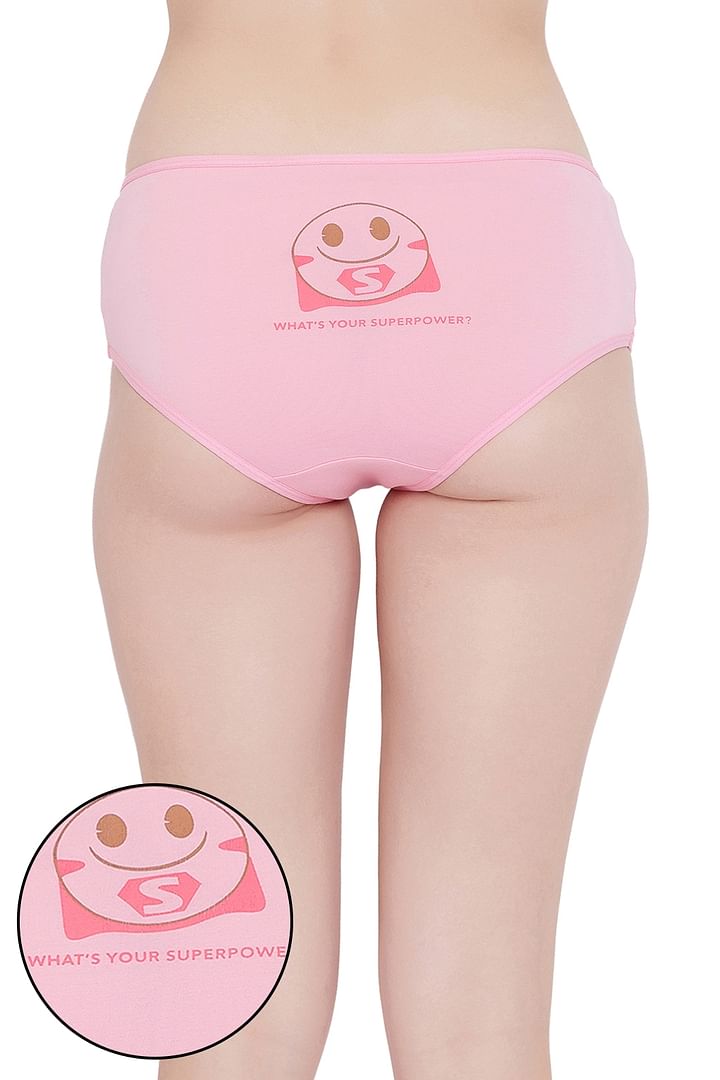 Clovia Mid Waist Hipster Panty with Printed Back in Light Pink