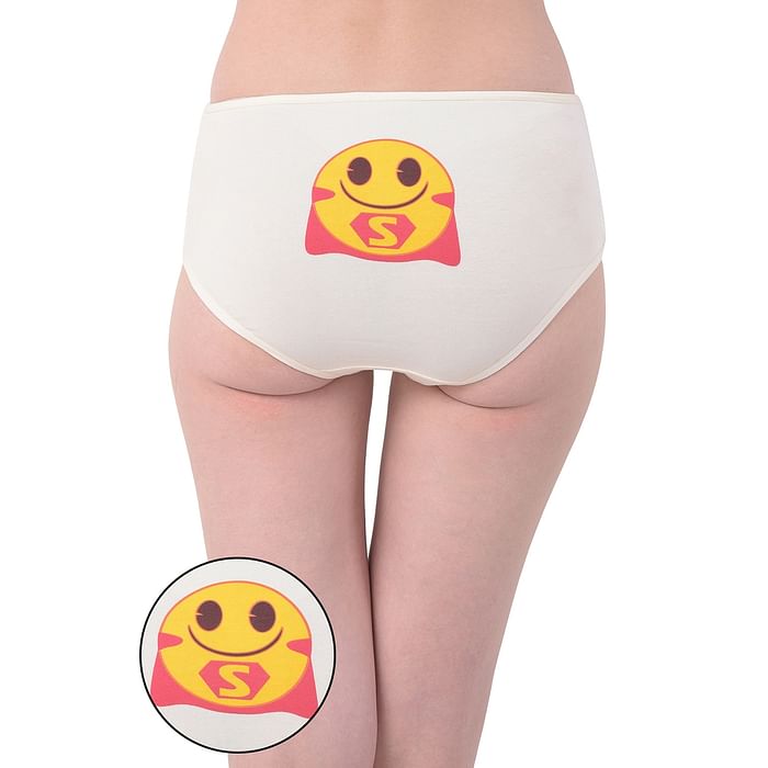 

Clovia Mid Waist Hipster Panty with Emoji Print Back in White - Cotton - PN3414X18