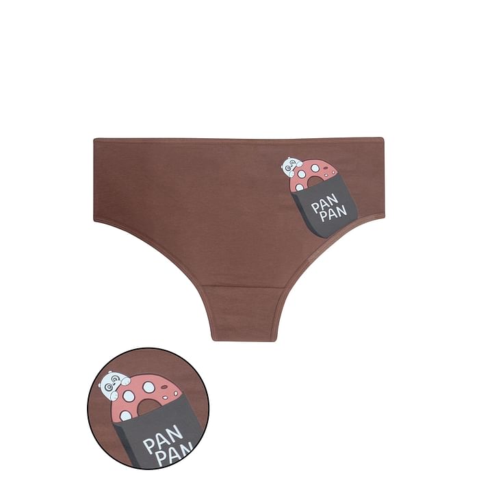 

Clovia Mid Waist Hipster Panty with We Bare Bears Graphic & Text Print Back in Brown - Cotton - PN3310G24, Nude-colour