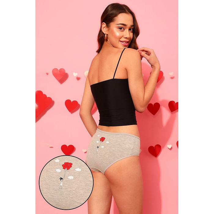 

Clovia Mid Waist Hipster Panty with Graphic Print Back in Grey - Cotton - PN3310V01, Light grey