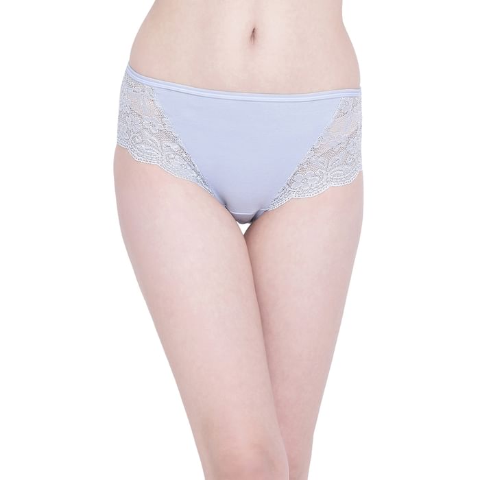 

Clovia Mid Waist Hipster Panty with Lace Panels in Light Blue - Cotton & Lace - PN2587I03