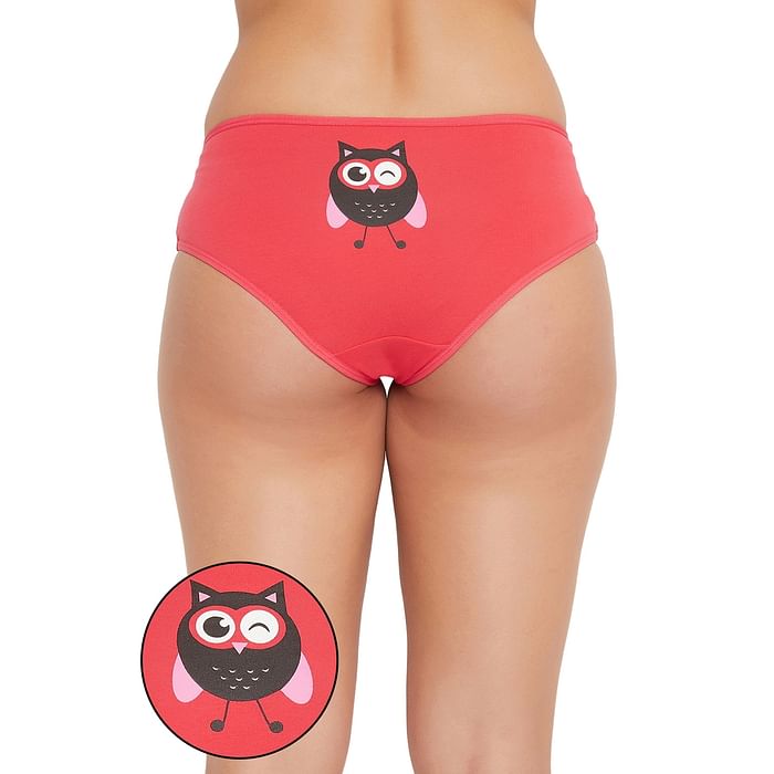 

Clovia Mid Waist Hipster Panty with Owl Print Back in Coral Pink - Cotton - PN3297V16, Orange