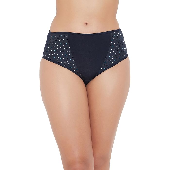 

Clovia Mid Waist Hipster Panty with Polka Print Panels in Navy - Cotton - PN3426V08