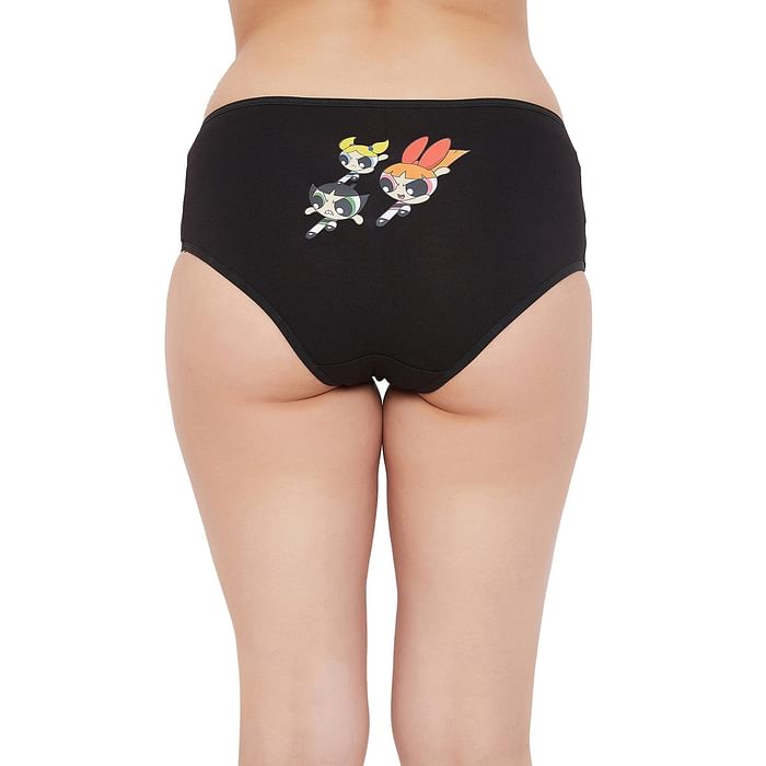

Clovia Mid Waist Hipster Panty with Powerpuff Print Back in Black - Cotton - PN3414I13