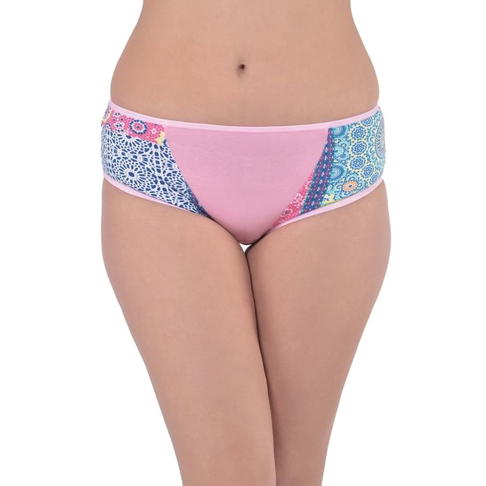 

Clovia Mid Waist Hipster Panty with Printed Panels in Dusty Pink - Cotton - PN3426J22, Light pink