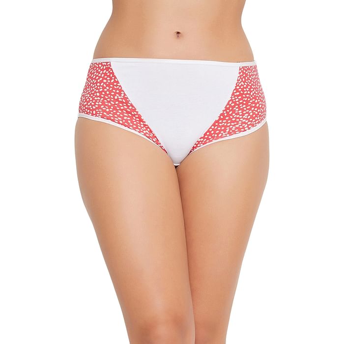 

Clovia Mid Waist Hipster Panty with Printed Panels in White - Cotton - PN3426J04, Red
