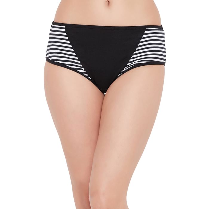 

Clovia Mid Waist Hipster Panty with Striped Panels in Black - Cotton - PN3426A13