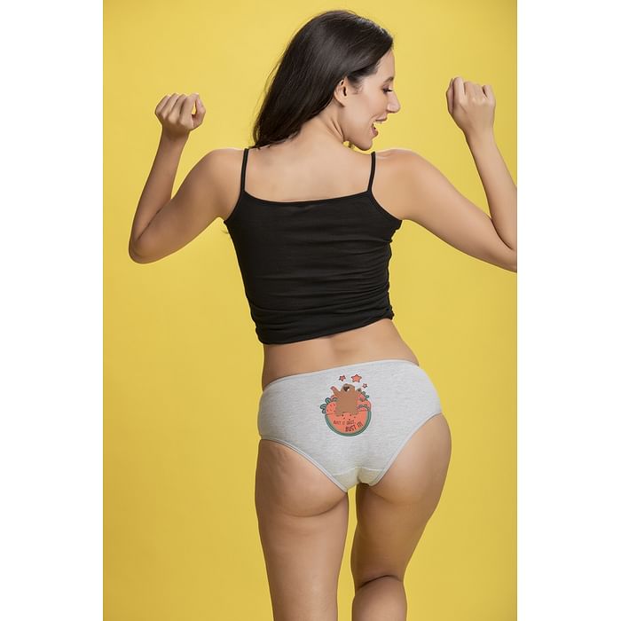 

Clovia Mid Waist Hipster Panty with Text & Graphic Print Back in Grey - Cotton - PN3297Q05