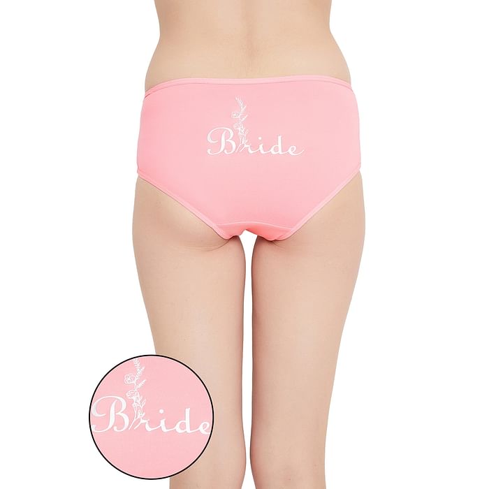 

Clovia Mid Waist Hipster Panty with Text Print Back in Baby Pink - Cotton - PN3297E22, Light pink