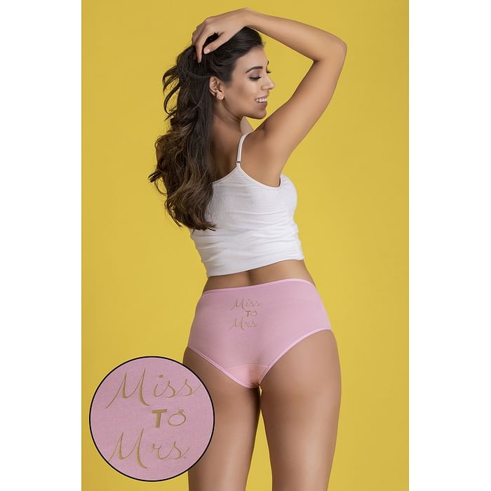 

Clovia Mid Waist Hipster Panty with Text Print Back in Baby Pink - Cotton - PN3297U22, Light pink