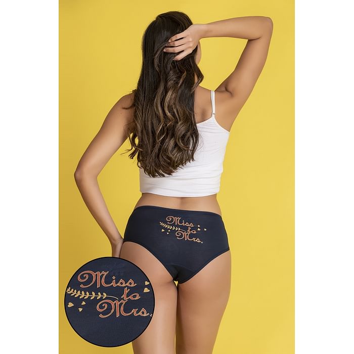 

Clovia Mid Waist Hipster Panty with Text Print Back in Navy - Modal - PN3458P08