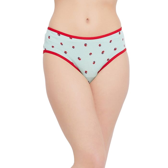 

Clovia Mid Waist Ladybug Print Hipster Panty in Mint Green - Cotton - PN3411B11, Light green