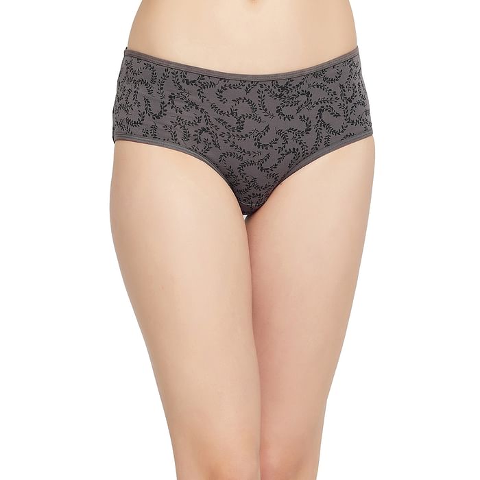 

Clovia Mid Waist Leaf Print Hipster Panty in Dark Grey - Cotton - PN3411G05