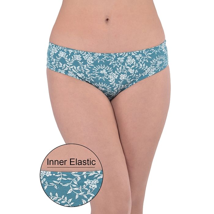 

Clovia Mid Waist Leaf Print Hipster Panty with Inner Elastic in Green - Cotton - PN3227O17, Dark green
