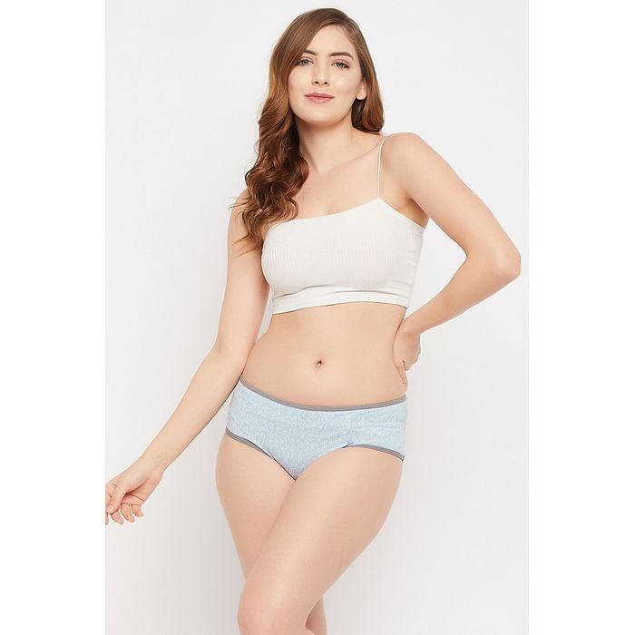 

Clovia Mid Waist Leaf Print Hipster Panty in Light Blue - Cotton - PN3411E03