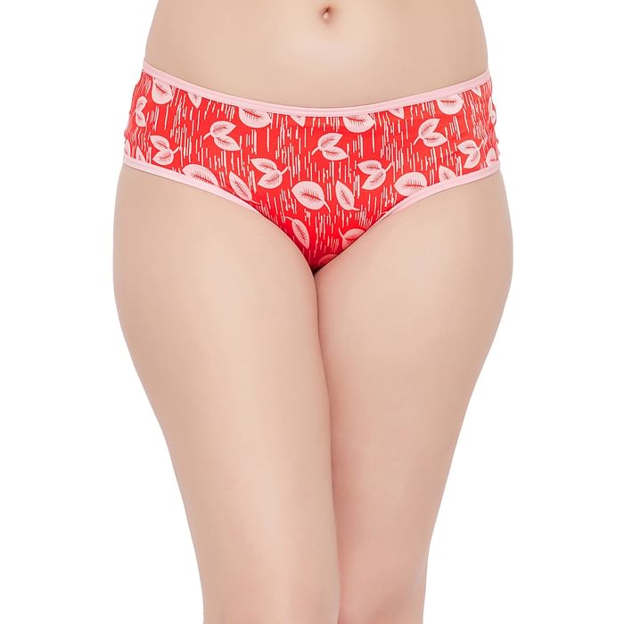 

Clovia Mid Waist Leaf Print Hipster Panty in Neon Orange - PN3404A16