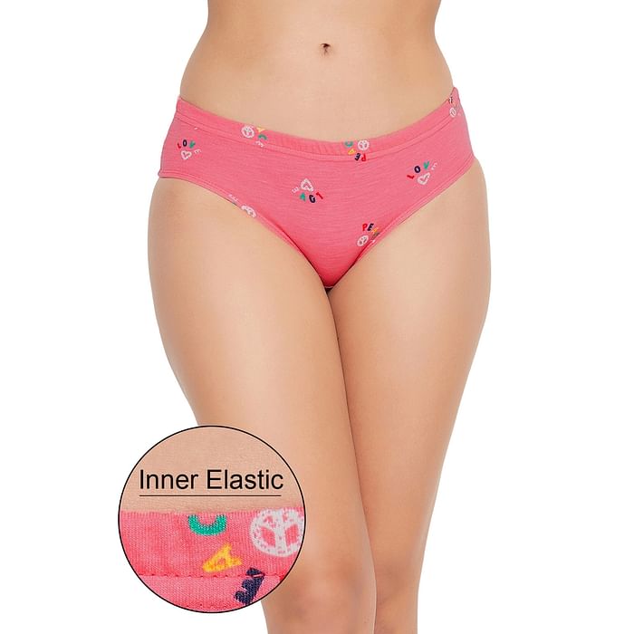 

Clovia Mid Waist Leaf Print Hipster Panty with Inner Elastic in Light Pink - Cotton - PN3227L22