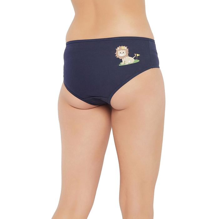 

Clovia Mid Waist Lion Emoji Print Hipster Panty in Navy - Cotton - PN3310H08