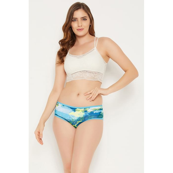 

Clovia Mid Waist Printed Hipster Panty in Electric Blue - PN3404A36, Teal