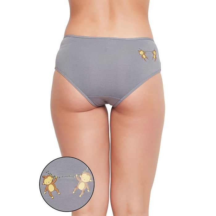 

Clovia Mid Waist Monkey Print Hipster Panty in Dark Grey - Cotton - PN3297A05