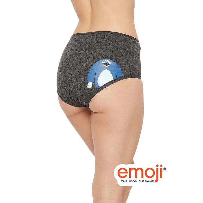 

Clovia High Waist Monster Emoji Print Hipster Panty in Dark Grey Melange - Cotton - PN3454A05