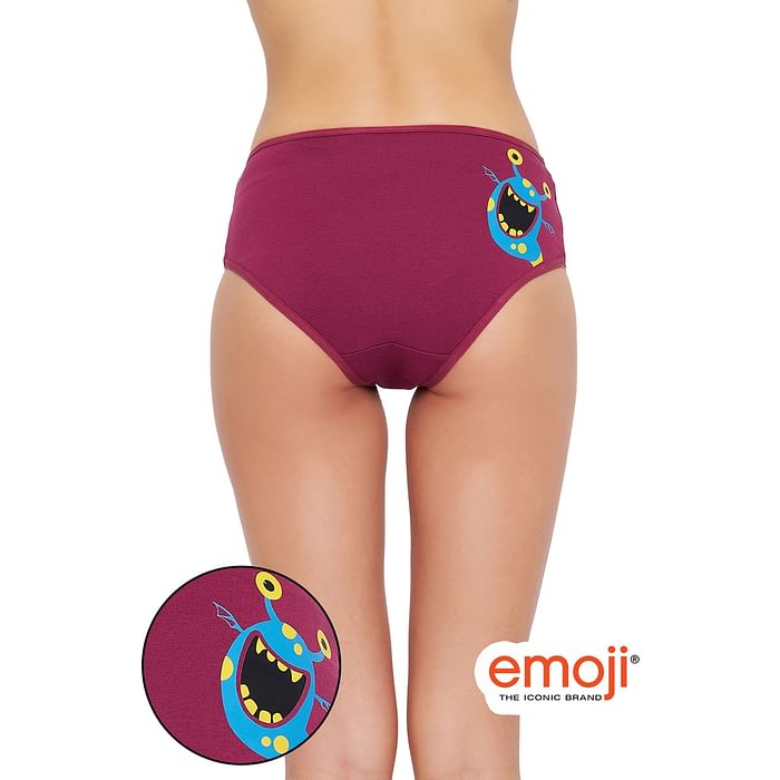 

Clovia Mid Waist Monster Emoji Print Hipster Panty in Maroon - Cotton - PN3297A09